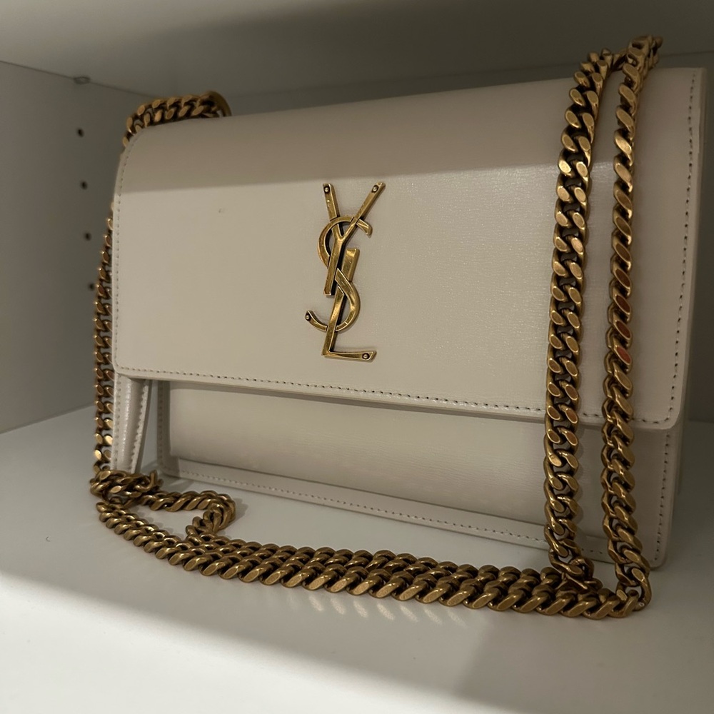 Yves Saint Laurent Sunset Medium Ivory Crossbody with Gold Chain